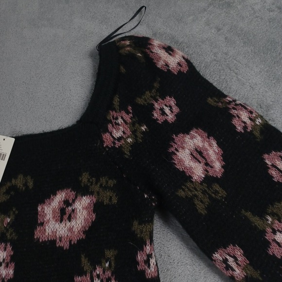 Anthropologie Top Womens Medium Black Floral Puff Sleeve‎ Romantic Cottagecore - Picture 3 of 10